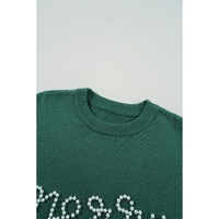 Blackish Green Pearl Beaded Merry Casual Sweater - S thumbnail