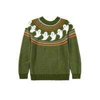 Jungle Green Halloween Ghost Pattern Drop Shoulder Sweater - S thumbnail