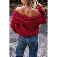 Racing Red Off-the-shoulder Knit Sweater - S thumbnail