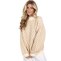 Oatmeal Diamond Knit Drop Shoulder Loose Sweater - L thumbnail