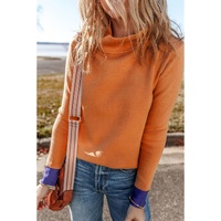 Straw Yellow Color Contrast Edge Mock Neck Slim Fit Sweater - L thumbnail
