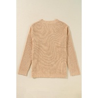 Apricot Cable Knit Drop Shoulder Side Slits Loose Sweater - XL thumbnail