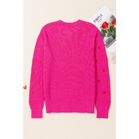 Rose Red Heart Shape Drop Shoulder Round Neck Sweater - M thumbnail