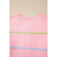 Pink Rainbow Stripes Drop Shoulder Baggy Henley Sweater - M thumbnail