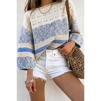Light Blue Open Stitch Puff Sleeve Sweater - XL thumbnail