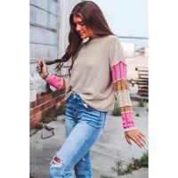 Simply Taupe Colorblock Exposed Seam Round Neck Sweater - L thumbnail