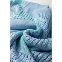 Light Blue Checkered Color Block Crew Neck Short Sleeve Sweater - L thumbnail