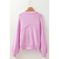 Pink Raw Edge Ribbed Detail Drop Shoulder Sweater - L thumbnail