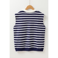 Blue Stripe Knitted Bow Decor Sweater Vest - M thumbnail