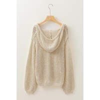 Jet Stream Hollow-out Kangaroo Pocket V Neck Hooded Sweater - L thumbnail