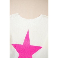 White Star Pattern Colorblock Striped Edge Drop Shoulder Sweater - S thumbnail