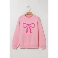 Pink Bow Graphic Drop Shoulder Round Neck Sweater - M thumbnail