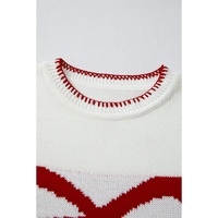 White Bow Pattern Contrast Trim Christmas Loose Graphic Sweater - S thumbnail