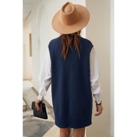 Dark Blue Knit Vest Pullover Sweater - L thumbnail