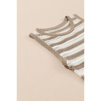 Khaki Stripe Hollowed Knit Sleeveless Sweater Dress - L thumbnail