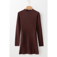 Coffee Slim Fit Mock Neck Side Slit Sweater Dress - XL thumbnail