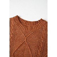 Coffee Cable Knit Drop Shoulder Loose Fit Sweater Dress - S thumbnail