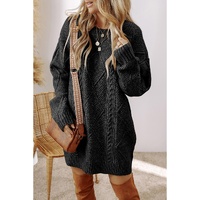 Black Cable Knit Drop Shoulder Loose Fit Sweater Dress - XL thumbnail