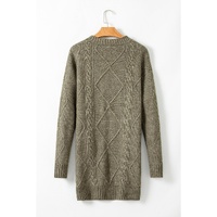 Mist Green Cable Knit Drop Shoulder Loose Fit Sweater Dress - L thumbnail