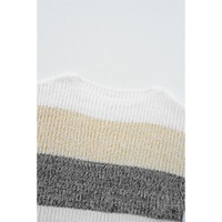 Gray Stripe Colorblock Bubble Sleeve Drop Shoulder Sweater Dress - S thumbnail