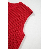 Fiery Red Solid Textured Knit Side Pockets Buttoned Sweater Vest - L thumbnail