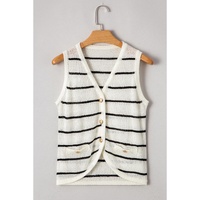 Black Stripe Buttoned V Neck Slim Fit Sweater Vest - M thumbnail