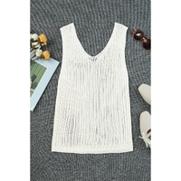 White Hollowed Knit V Neck Tank Top - L thumbnail