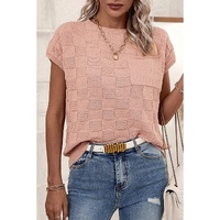 Dusty Pink Lattice Textured Knit Short Sleeve Sweater - L thumbnail