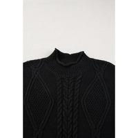 Black Solid Color Cable Knit High Neck Sweater Vest - L thumbnail