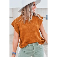 Chestnut Grid Textured Short Sleeve Sweater - L thumbnail