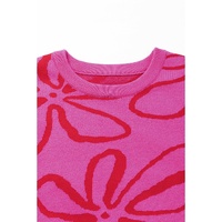 Bright Pink Button Sides Sleeveless Floral Knitted Top - L thumbnail