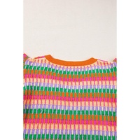 Orange Multicolor Flutter Sleeve Knitted Sweater Top - M thumbnail