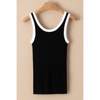 Black Colorblock Edge Ribbed Knit U Neck Tank Top - L thumbnail
