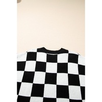 Color black Colorblock Plaid Pattern Ribbed Trim Sweater Tank Top - M thumbnail