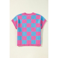 Sachet Pink Colorblock Plaid Pattern Ribbed Trim Sweater Tank Top - XL thumbnail