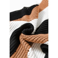 Khaki Stripe Color Block Sleeveless Knitted Sweater Vest - M thumbnail