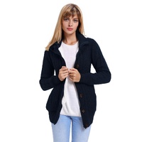 Navy Blue Long Sleeve Button-up Hooded Cardigans - S thumbnail