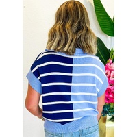 Sky Blue Stripe Colorblock Quarter Zip Collar Sweater Vest - M thumbnail