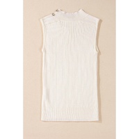 White Ribbed Knit High Neck Sweater Vest - S thumbnail
