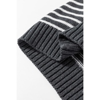 Gray Stripe Collared V Neck Sweater Vest with Pockets - M thumbnail