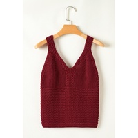 Burgundy Cable Knit Pointelle Slim Fit V Neck Sweater Vest - M thumbnail