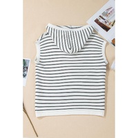 White Stripe Drawstring Hooded Loose Sweater T Shirt - M thumbnail