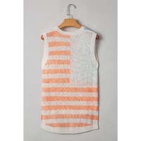 Beige USA Flag Notched Neckline Loose Sweater Vest - M thumbnail