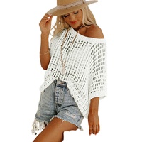 Azura Exchange Fishnet Knit Ribbed Short Sleeve Sweater Tee - L thumbnail