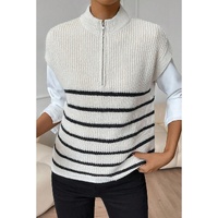 White Stripe Half Zip Split Stand Neck Sweater T-shirt - XL thumbnail