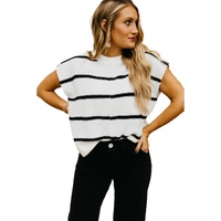 White Striped Batwing Sleeve Sweater Tee - L thumbnail