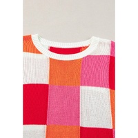 Fiery Red Color Block Cap Sleeve Sweater - S thumbnail
