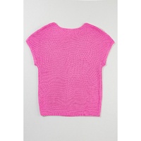 Pink Solid Loose Knit Short Dolman Sleeve Sweater - XL thumbnail