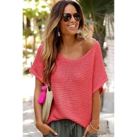 Red Clay Solid Loose Knit Short Dolman Sleeve Sweater - XL thumbnail