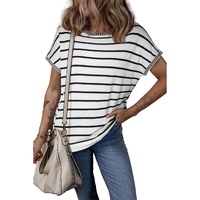 White Stripe Knitted Bat Sleeve T Shirt - M thumbnail